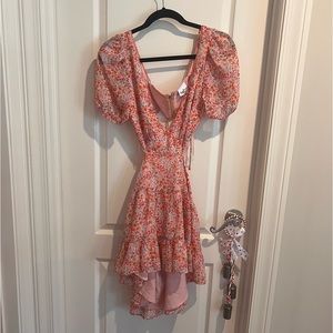 Pink and Orange Floral Cutout Dress